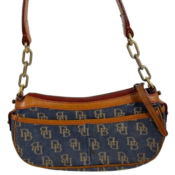 VTG Dooney Bourke Signature Small Denim Leather Trim Banana Shoulder Bag Purse - Picture 5 of 14